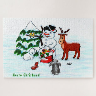 Merry Christmas! Snowman with Friends Jigsaw Puzzle