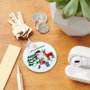 Merry Christmas! Snowman with Friends Key Ring