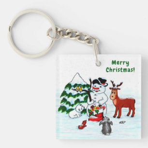 Merry Christmas! Snowman with Friends Key Ring