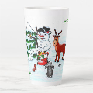 Merry Christmas! Snowman with Friends Latte Mug