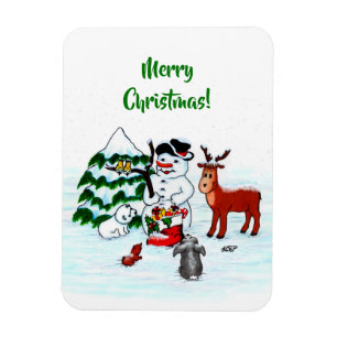 Merry Christmas! Snowman with Friends Magnet