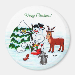 Merry Christmas! Snowman with Friends Magnet