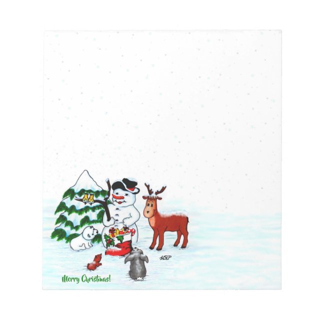 Merry Christmas! Snowman with Friends Notepad (Front)