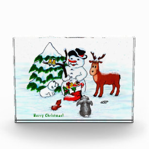 Merry Christmas! Snowman with Friends Photo Block