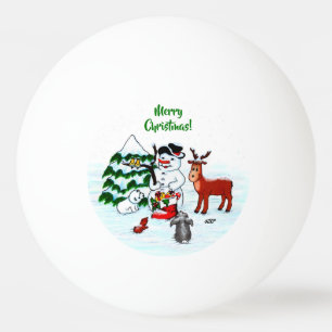 Merry Christmas! Snowman with Friends Ping Pong Ball