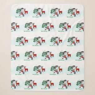 Merry Christmas! Snowman with Friends Sherpa Blanket