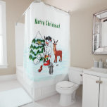 Merry Christmas! Snowman with Friends Shower Curtain<br><div class="desc">Merry Christmas! Snowman with Friends - Baby Polar Bear,  Birds,  Moose,  Rabbit,    ~~~ colored pencil drawing by Krisi ArtKSZP ~~~ Store Category >>> Merry Christmas for Kids >>> Snowman with Friends</div>