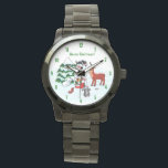 Merry Christmas! Snowman with Friends Watch<br><div class="desc">Merry Christmas! Snowman with Friends - Baby Polar Bear,  Birds,  Moose,  Rabbit,    ~~~ coloured pencil drawing by Krisi ArtKSZP ~~~ Store Category >>> Merry Christmas for Kids >>> Snowman with Friends</div>
