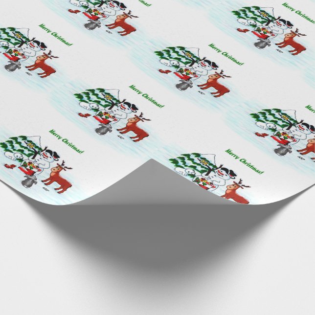 Merry Christmas! Snowman with Friends Wrapping Paper (Corner)