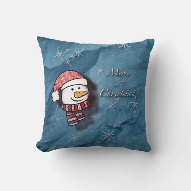 Merry Christmas, snowman with knitted clothes Cushion (Front)
