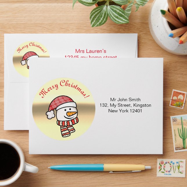 Merry Christmas, snowman with knitted clothes Envelope (Desk)