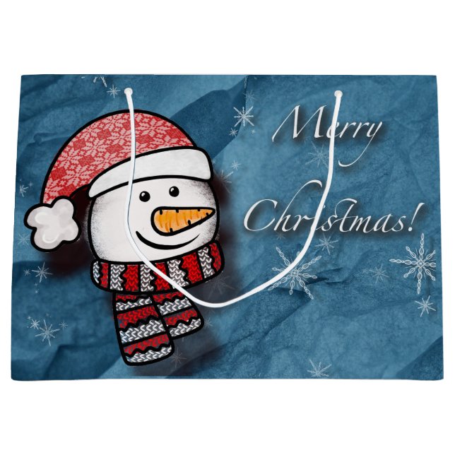 Merry Christmas, snowman with knitted clothes Large Gift Bag (Front)