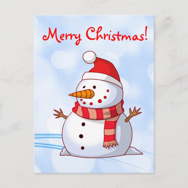Merry Christmas Snowman with message. Holiday Postcard (Front)