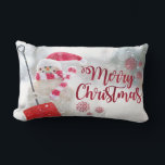 Merry Christmas, Snowman With Santa Hat Lumbar Cushion<br><div class="desc">Merry christmas ,  snowman with Santa hat on bokeh background.</div>