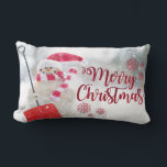 Merry Christmas, Snowman With Santa Hat Lumbar Cushion<br><div class="desc">Merry christmas ,  snowman with Santa hat on bokeh background.</div>