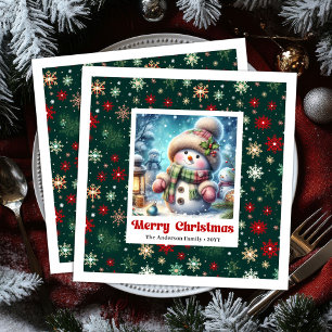 Merry Christmas snowman with snowflakes kids  Napkin