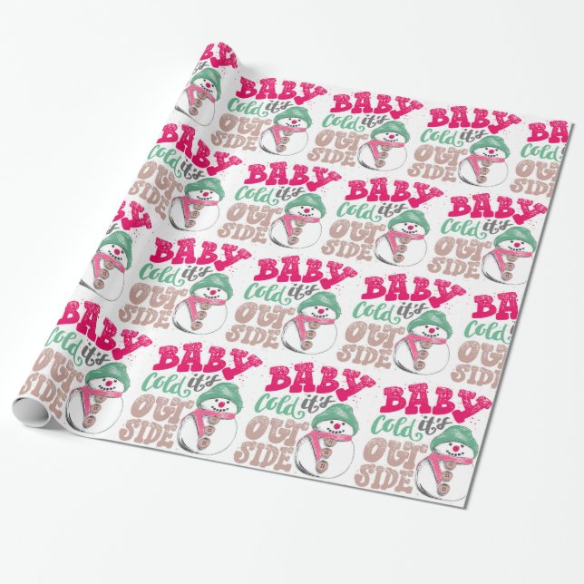 Merry Christmas Snowman Wrapping Paper (Unrolled)
