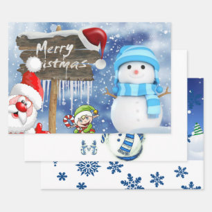 Merry Christmas Snowman Wrapping Paper Sheets