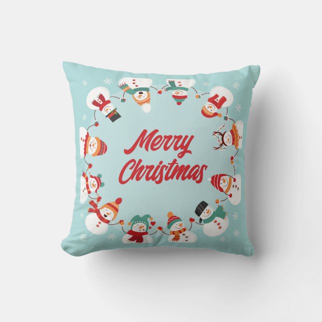 Merry Christmas Snowmen  Cushion (Front)