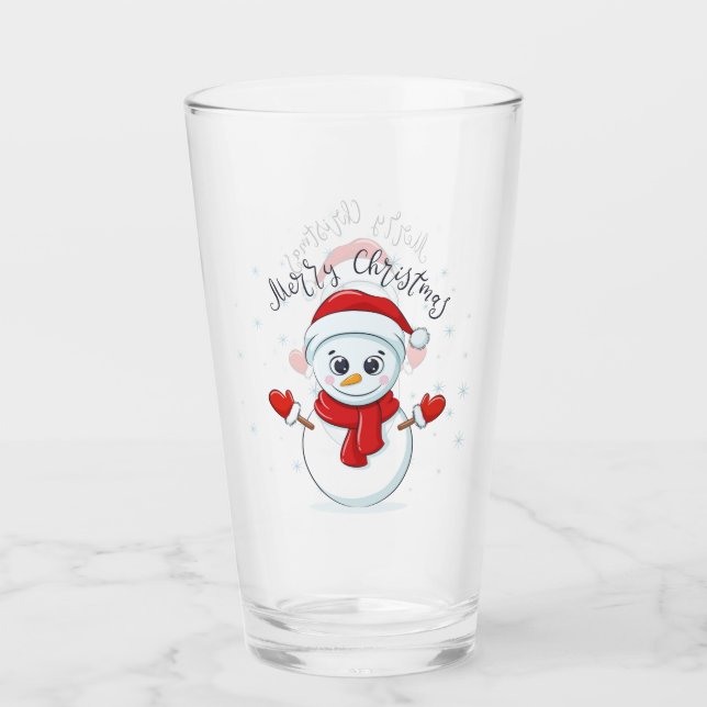 Merry Christmas Snowmen Glass (Front)