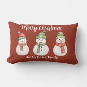 Merry Christmas Snowmen Lumbar Cushion