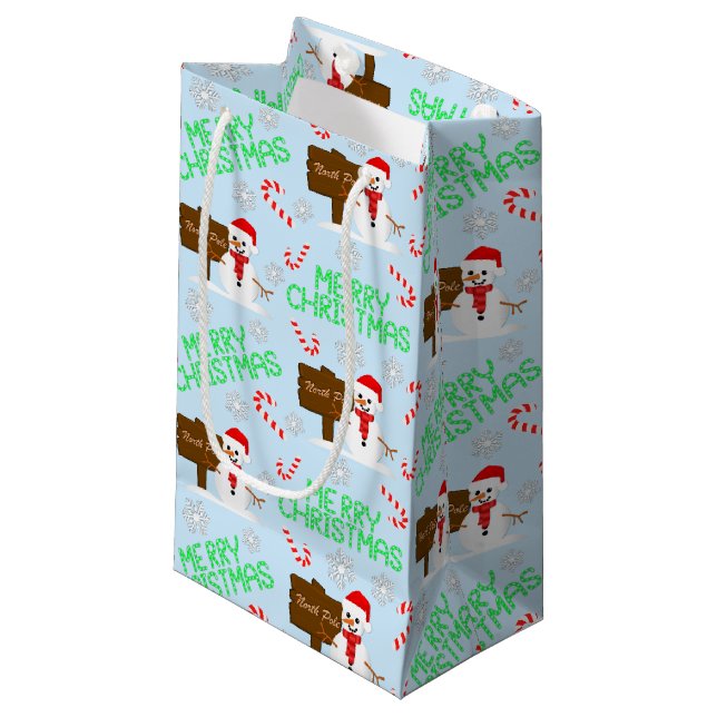 Merry Christmas Snowmen Small Gift Bag (Front Angled)