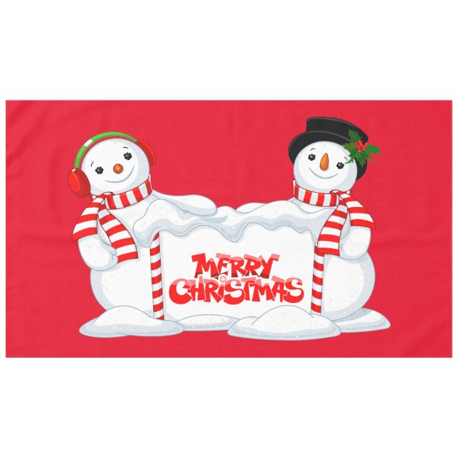 Merry Christmas Snowmen Tablecloth (Front (Horizontal))