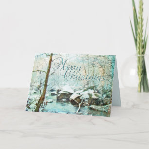 Merry Christmas Snowy Creek in Winter Holiday Card