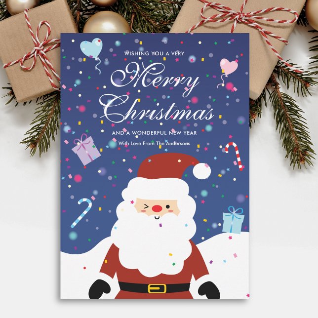 Merry Christmas Snowy Cute Santa No Photo Festive Holiday Card (Creator Uploaded)
