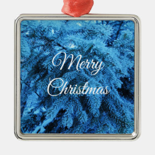 Merry Christmas Snowy Forest Spruce Festive Metal Ornament