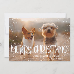 Merry Christmas Snowy Frame Photo Holiday Card