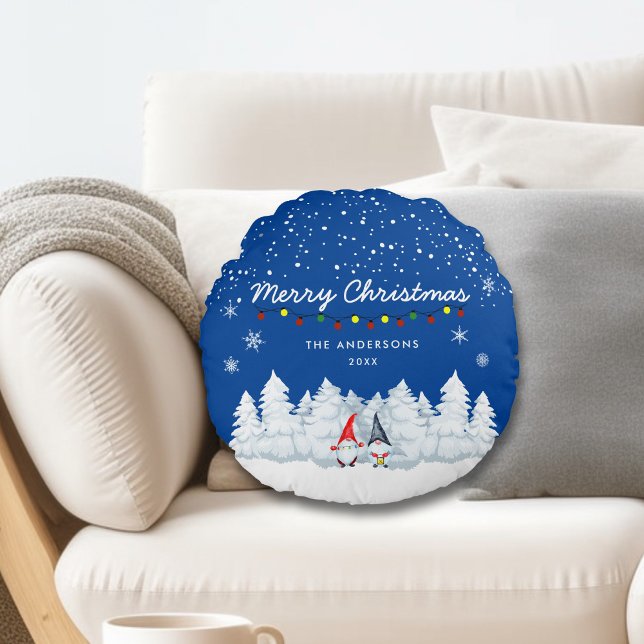 Merry Christmas Snowy Gnomes Round Cushion (Creator Uploaded)