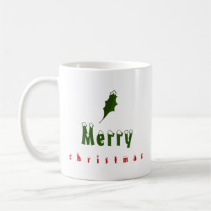 "Merry Christmas" Snowy Holly Leaf Red & Green Coffee Mug