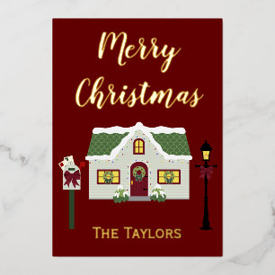 Merry Christmas Snowy Home Foil Holiday Card