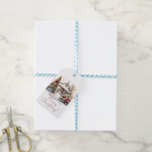 Merry Christmas Snowy House Christmas Trees Gift Tags