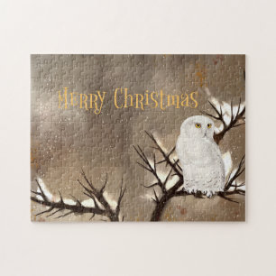 Merry Christmas Snowy Owl Jigsaw Puzzle