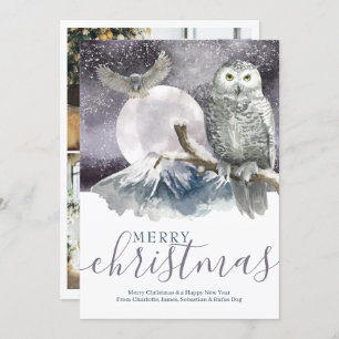 Merry Christmas Snowy Owl Personalised Holiday Card