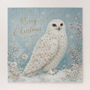 Merry Christmas Snowy Owl Winter Wonderland Jigsaw Puzzle