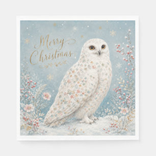 Merry Christmas Snowy Owl Winter Wonderland Napkin