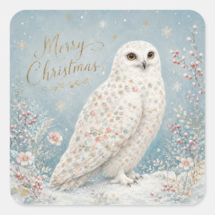 Merry Christmas Snowy Owl Winter Wonderland Square Sticker
