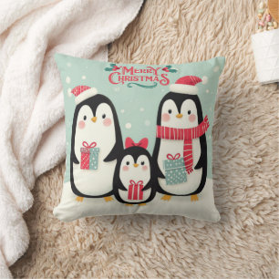Merry Christmas snowy penguins Cushion
