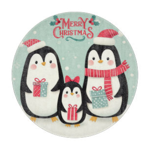Merry Christmas snowy penguins Cutting Board