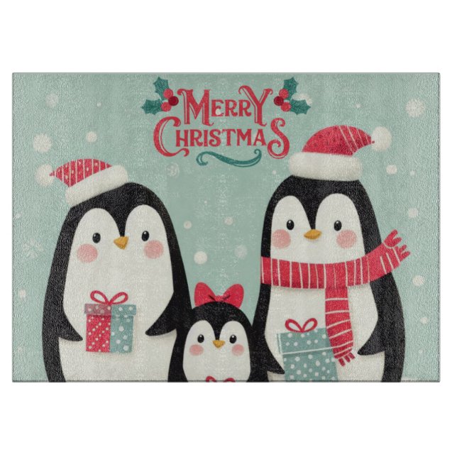 Merry Christmas snowy penguins Cutting Board (Front)