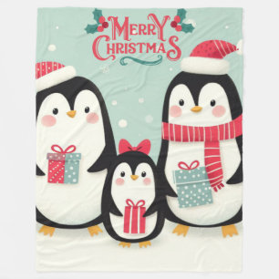 Merry Christmas snowy penguins Fleece Blanket