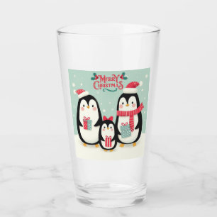 Merry Christmas snowy penguins Glass