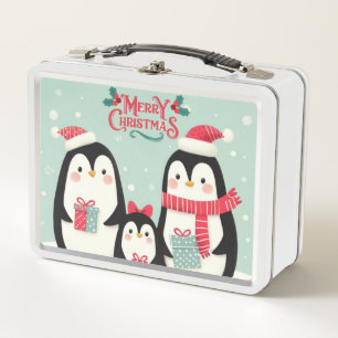 Merry Christmas snowy penguins Metal Lunch Box