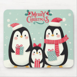 Merry Christmas snowy penguins Mouse Pad