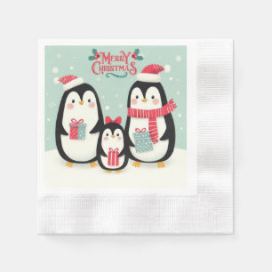 Merry Christmas snowy penguins Napkin