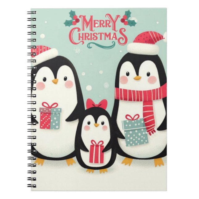 Merry Christmas snowy penguins Notebook (Front)