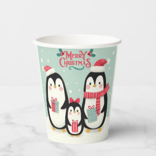 Merry Christmas snowy penguins Paper Cups